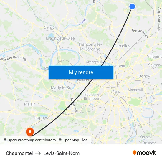 Chaumontel to Levis-Saint-Nom map