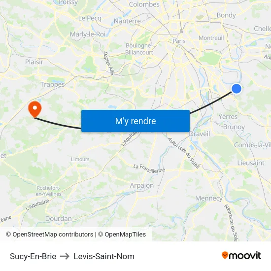 Sucy-En-Brie to Levis-Saint-Nom map