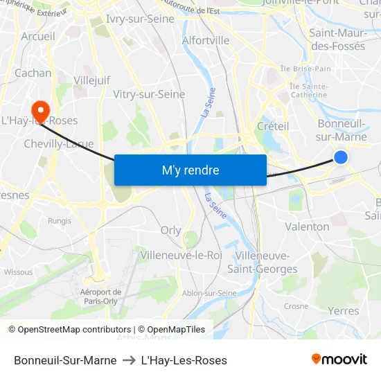 Bonneuil-Sur-Marne to L'Hay-Les-Roses map