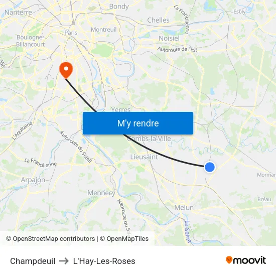 Champdeuil to L'Hay-Les-Roses map