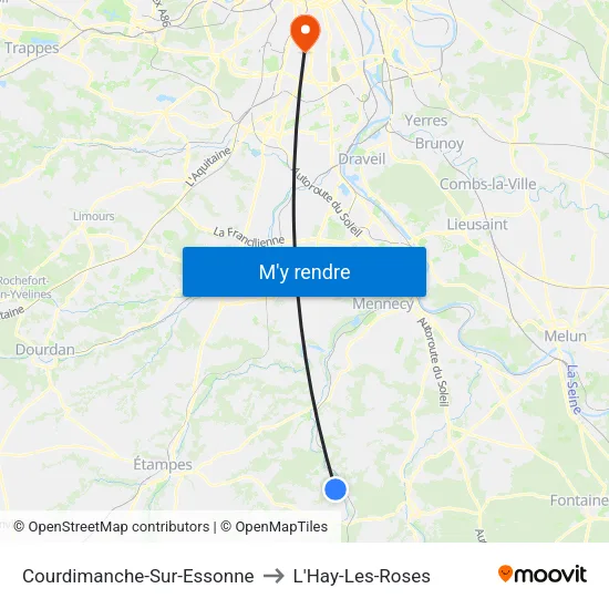 Courdimanche-Sur-Essonne to L'Hay-Les-Roses map