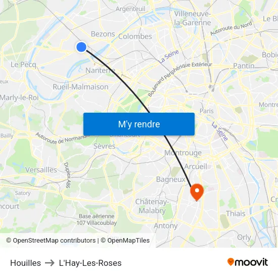 Houilles to L'Hay-Les-Roses map