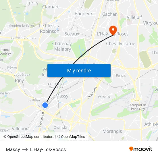 Massy to L'Hay-Les-Roses map