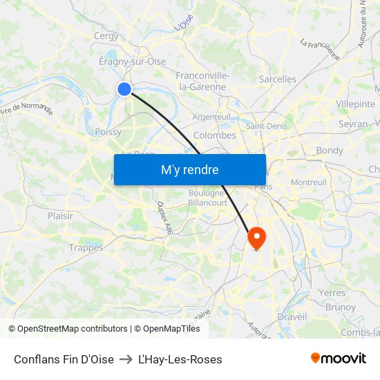 Conflans Fin D'Oise to L'Hay-Les-Roses map