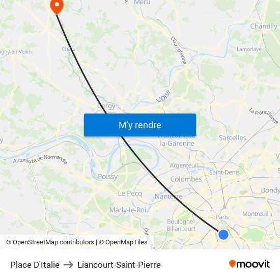 Place D'Italie to Liancourt-Saint-Pierre map