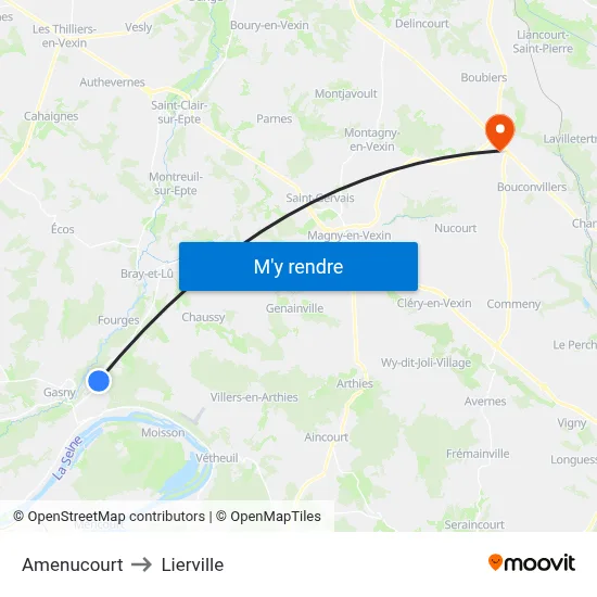 Amenucourt to Lierville map