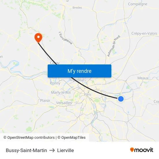 Bussy-Saint-Martin to Lierville map