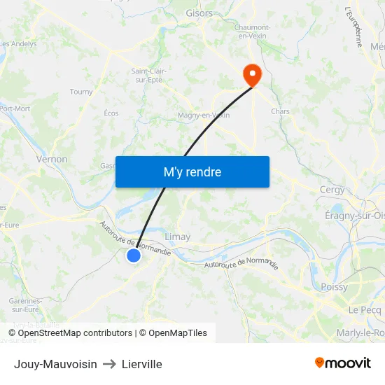 Jouy-Mauvoisin to Lierville map