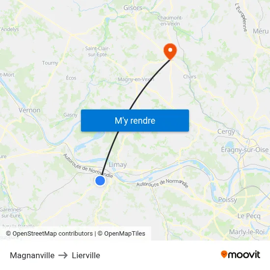 Magnanville to Lierville map