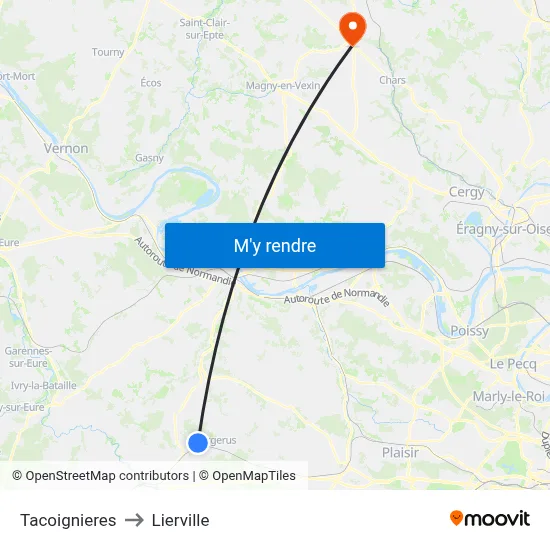 Tacoignieres to Lierville map