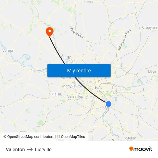 Valenton to Lierville map
