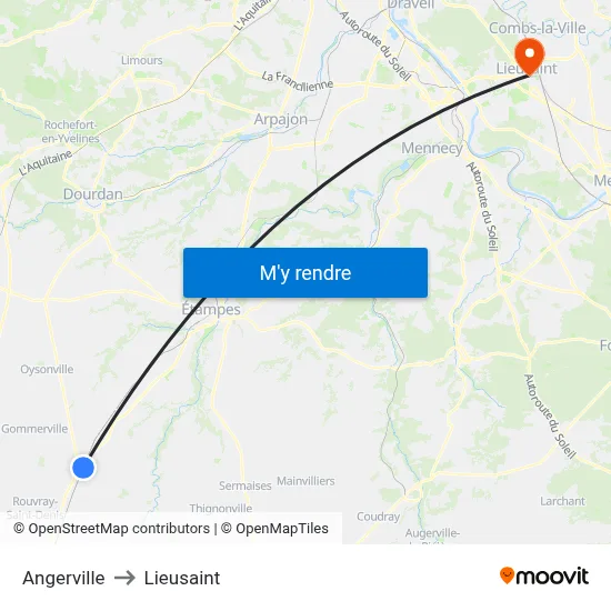 Angerville to Lieusaint map