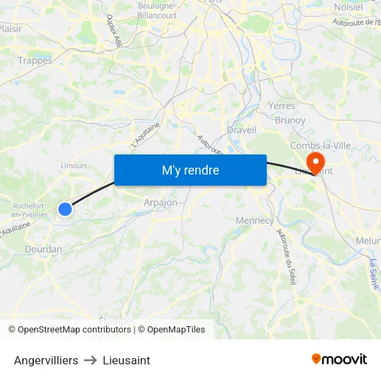 Angervilliers to Lieusaint map