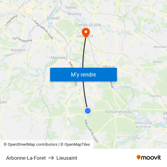 Arbonne-La-Foret to Lieusaint map
