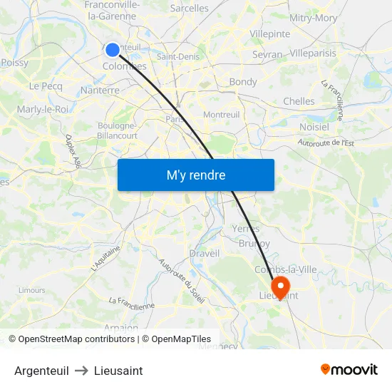 Argenteuil to Lieusaint map