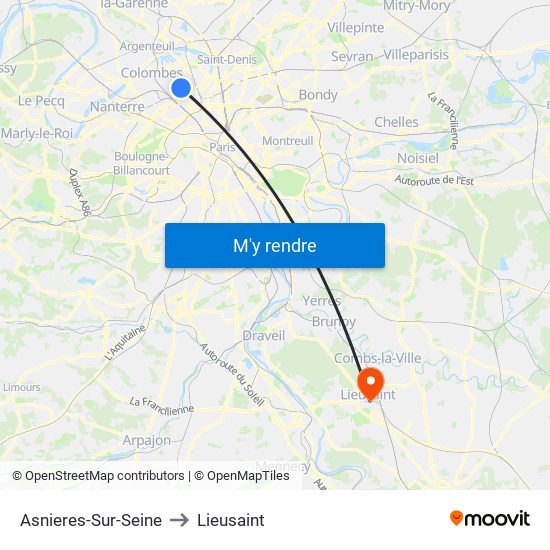 Asnieres-Sur-Seine to Lieusaint map