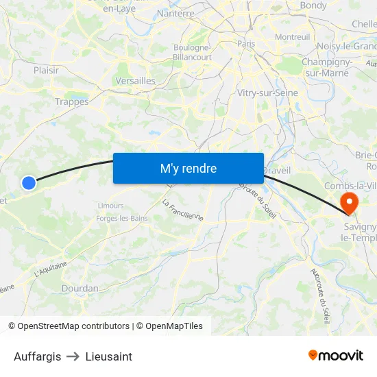 Auffargis to Lieusaint map