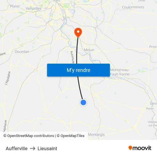 Aufferville to Lieusaint map