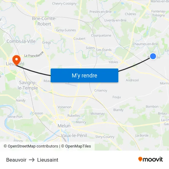 Beauvoir to Lieusaint map