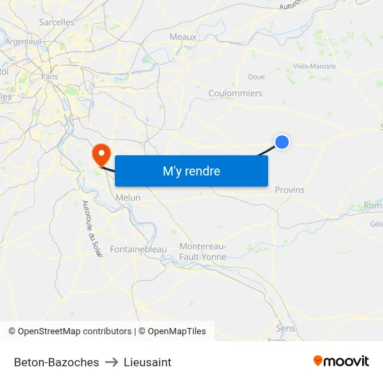 Beton-Bazoches to Lieusaint map