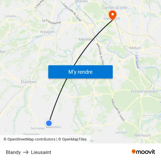 Blandy to Lieusaint map