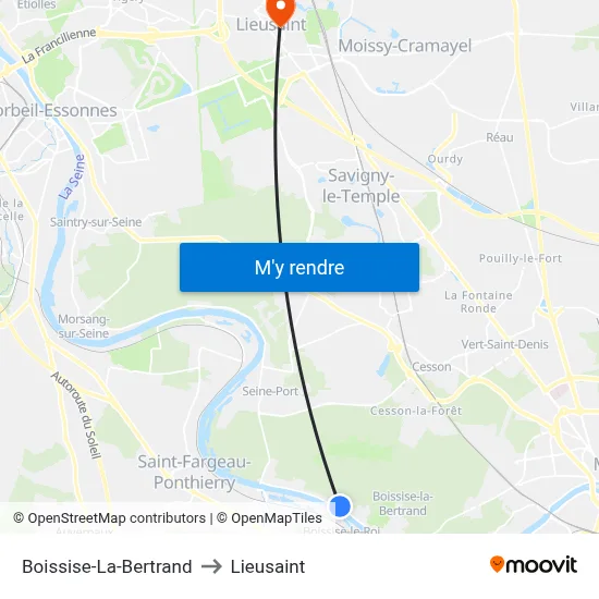 Boissise-La-Bertrand to Lieusaint map