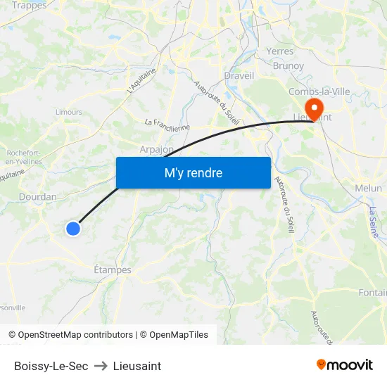 Boissy-Le-Sec to Lieusaint map