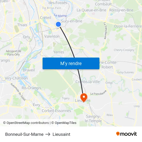 Bonneuil-Sur-Marne to Lieusaint map
