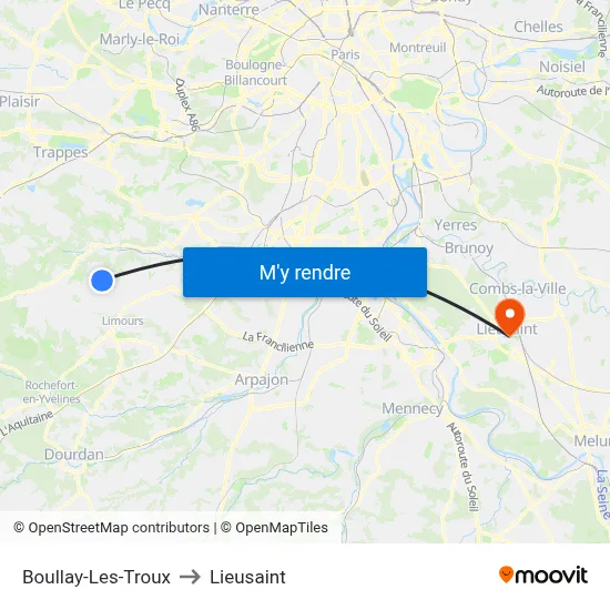 Boullay-Les-Troux to Lieusaint map