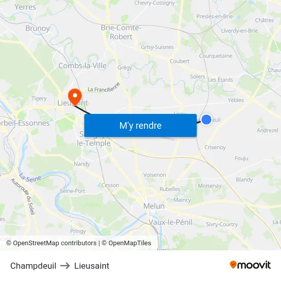 Champdeuil to Lieusaint map