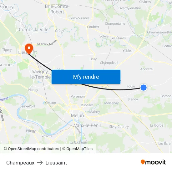 Champeaux to Lieusaint map