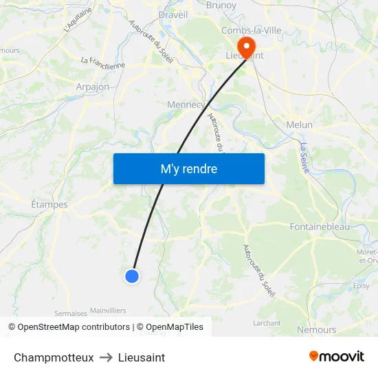 Champmotteux to Lieusaint map