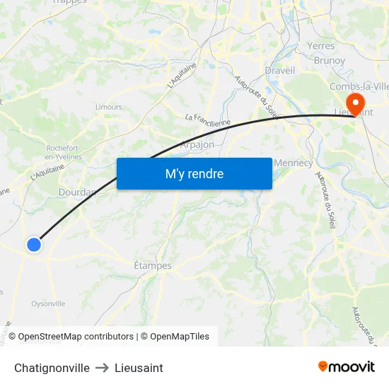 Chatignonville to Lieusaint map