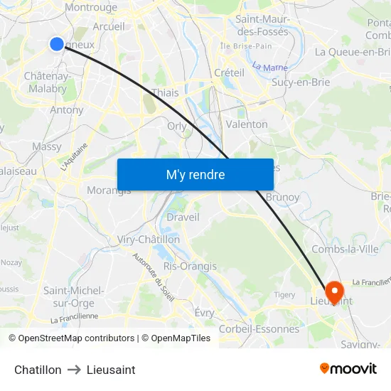 Chatillon to Lieusaint map