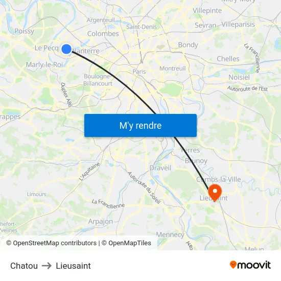 Chatou to Lieusaint map