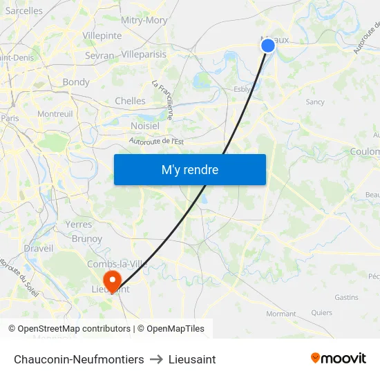 Chauconin-Neufmontiers to Lieusaint map