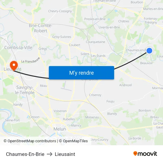 Chaumes-En-Brie to Lieusaint map