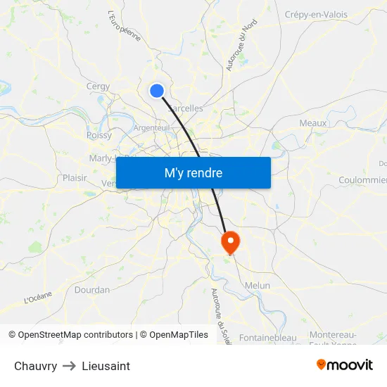 Chauvry to Lieusaint map
