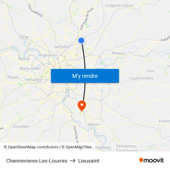 Chennevieres-Les-Louvres to Lieusaint map