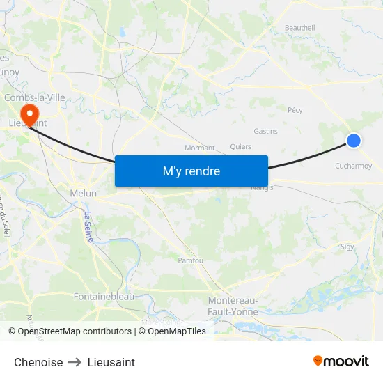 Chenoise to Lieusaint map