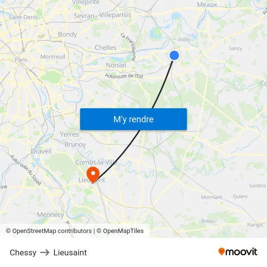 Chessy to Lieusaint map