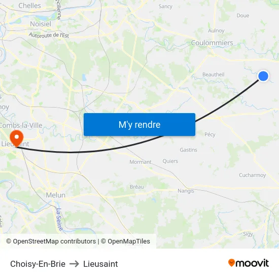 Choisy-En-Brie to Lieusaint map