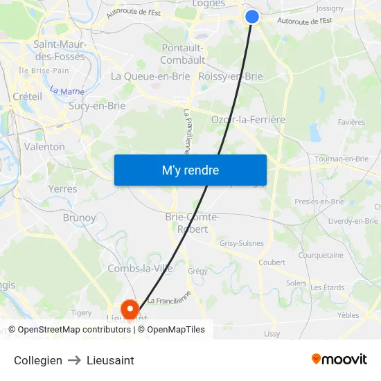 Collegien to Lieusaint map