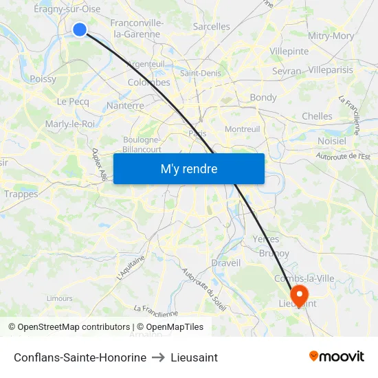 Conflans-Sainte-Honorine to Lieusaint map