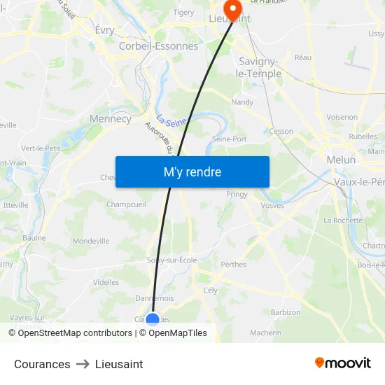 Courances to Lieusaint map