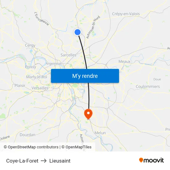 Coye-La-Foret to Lieusaint map