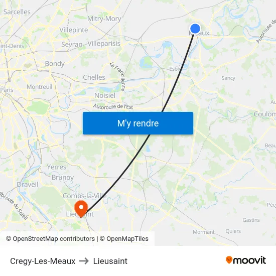 Cregy-Les-Meaux to Lieusaint map