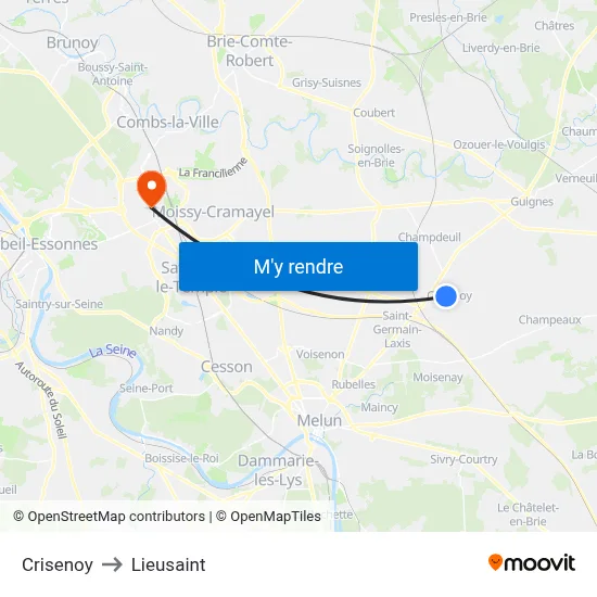 Crisenoy to Lieusaint map