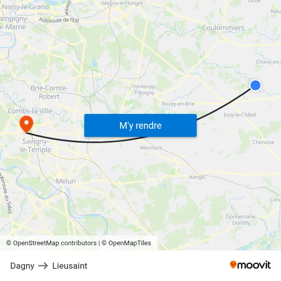 Dagny to Lieusaint map