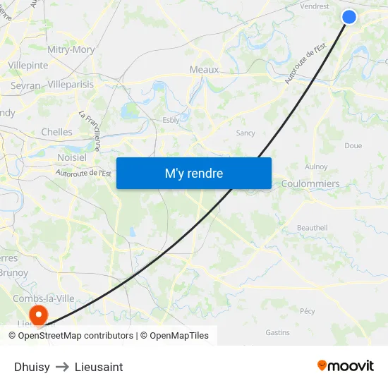 Dhuisy to Lieusaint map